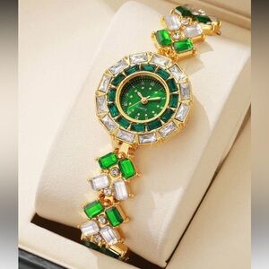 Ornate Green and Gold Crystal Watch